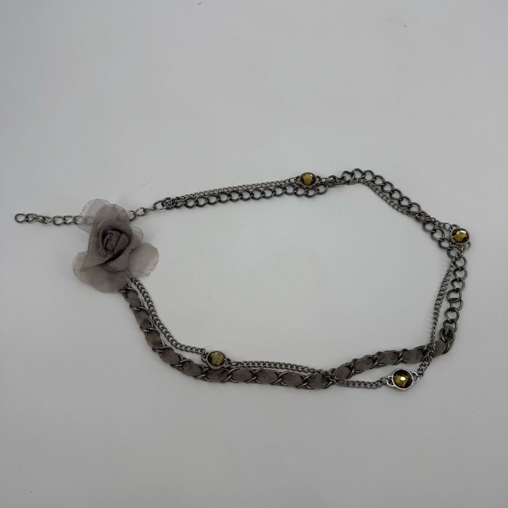 Unbranded Silver Metal Chain Double Layer Belt Necklace Floral Boho Adjustable